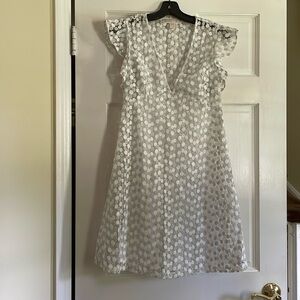 Michael Kors lacy flower lurex v neck with ruffled sleeve a line dress